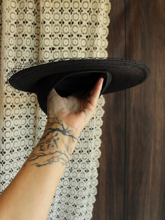 Vintage 1940s 1950s Hat, Blue Straw with Grosgrain Ribbon Trim, Union Made Cartw main image 12